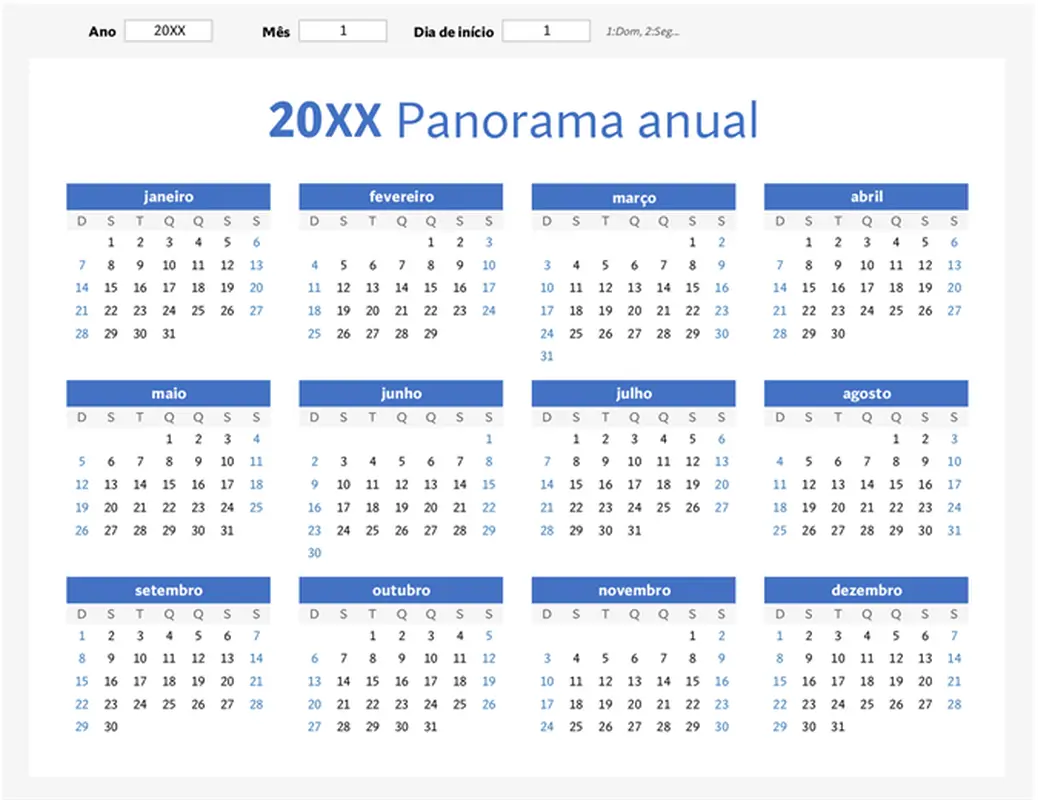 Qualquer ano em um calendário de relance (paisagem) modern-simple