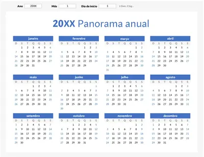 Qualquer ano em um calendário de relance (paisagem) modern-simple