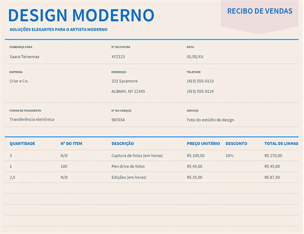 Recibo de vendas elemental modern simple