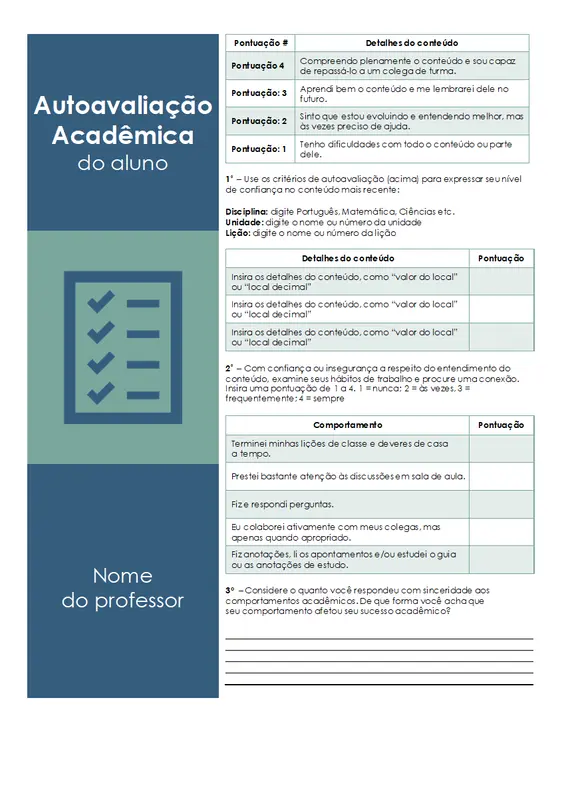 Autoavaliação acadêmica do aluno modern color block