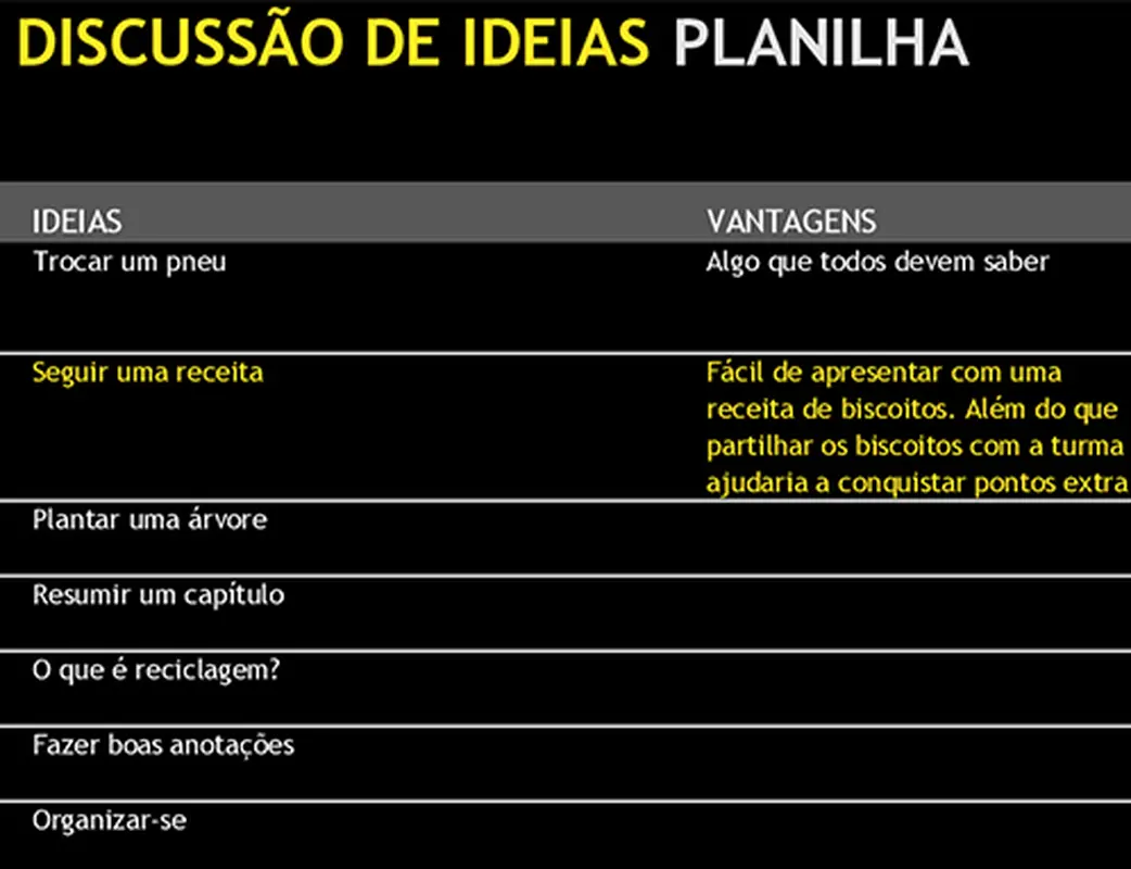 Planilha Discussão de ideias modern-simple