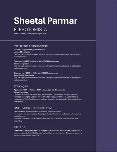 Currículo de serviços de saúde ATS simples