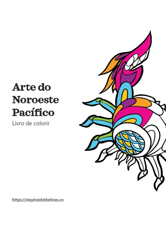 Livro de colorir sobre arte do Noroeste Pacífico whimsical line