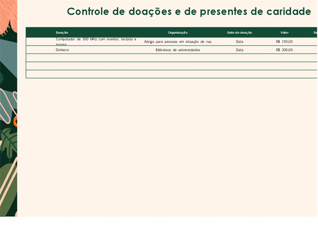 Controle de doações e de presentes de caridade organic boho