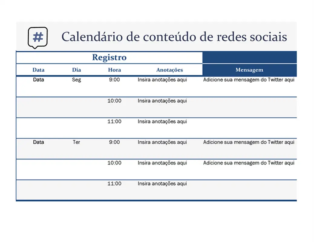 Calendário de conteúdo de mídia social