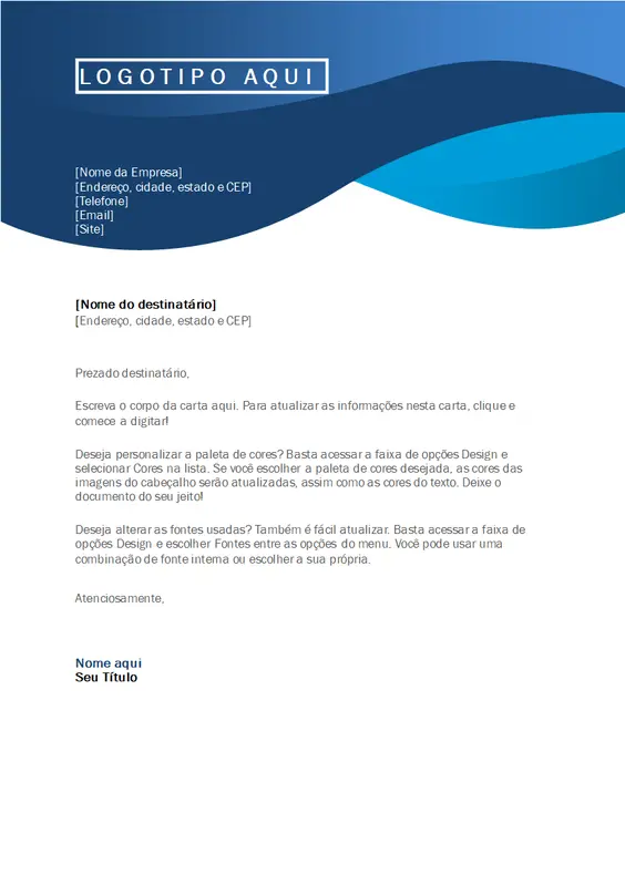 Papel timbrado com curva azul modern-simple