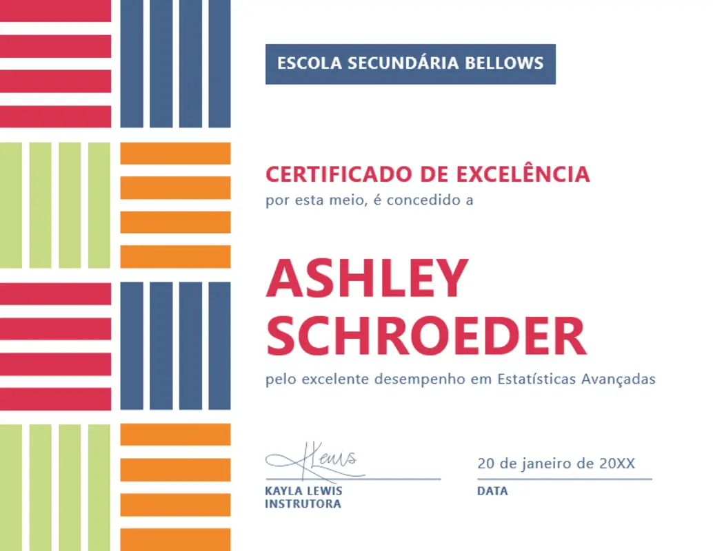 Certificado de aluno em bloco de cores red modern-color-block