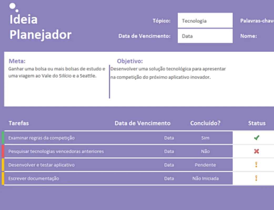 Planejador de ideias (tarefas) purple modern-simple