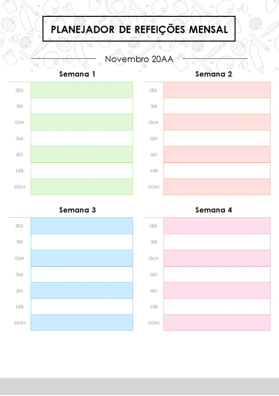 Planejador do cardápio mensal modern-simple