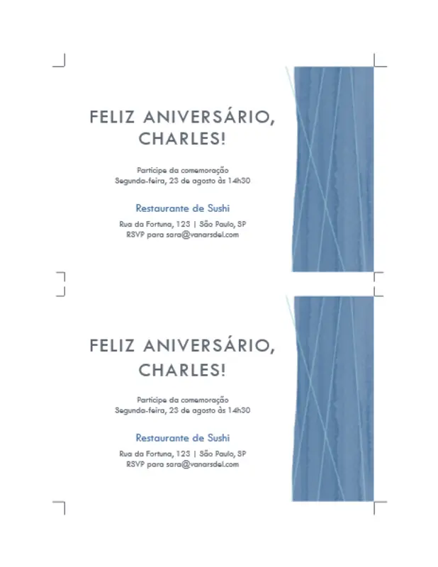 Convites de festa com laço azul (dois por página) organic simple