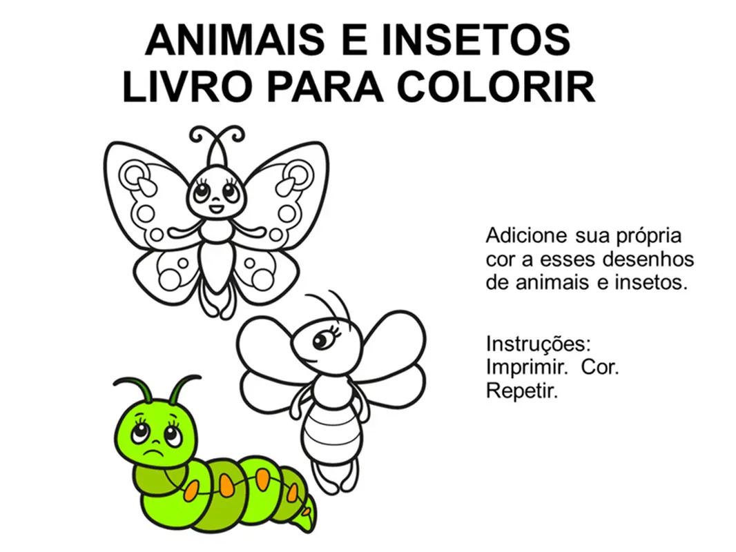 Livro de colorir de animais e insetos