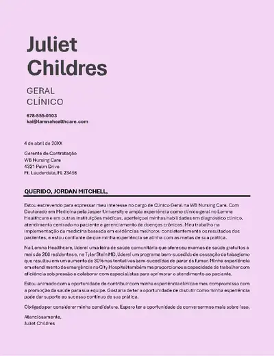 Carta de apresentação simples para a área de serviços de saúde