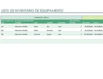 Lista de inventário de equipamento