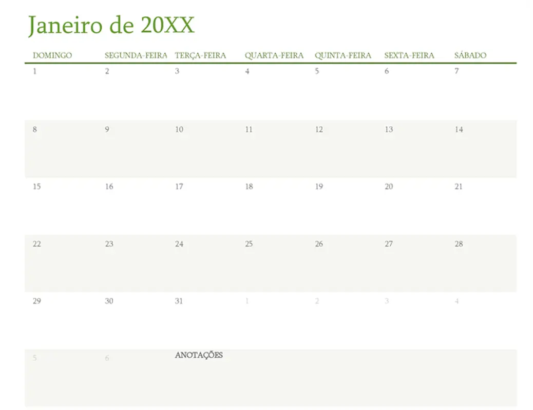 Calendário para qualquer ano (um mês por guia) modern-simple