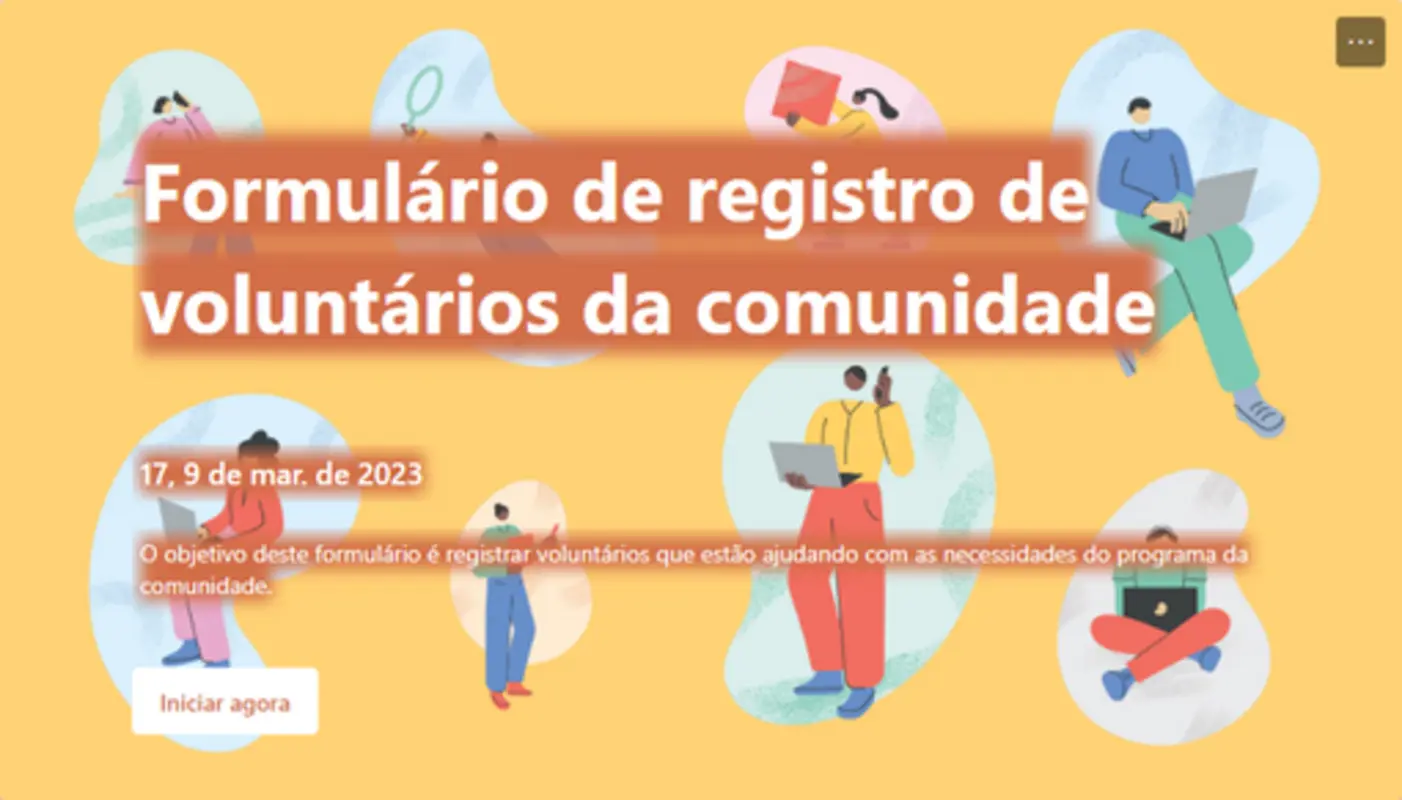 Formulário de registro de voluntários da comunidade yellow