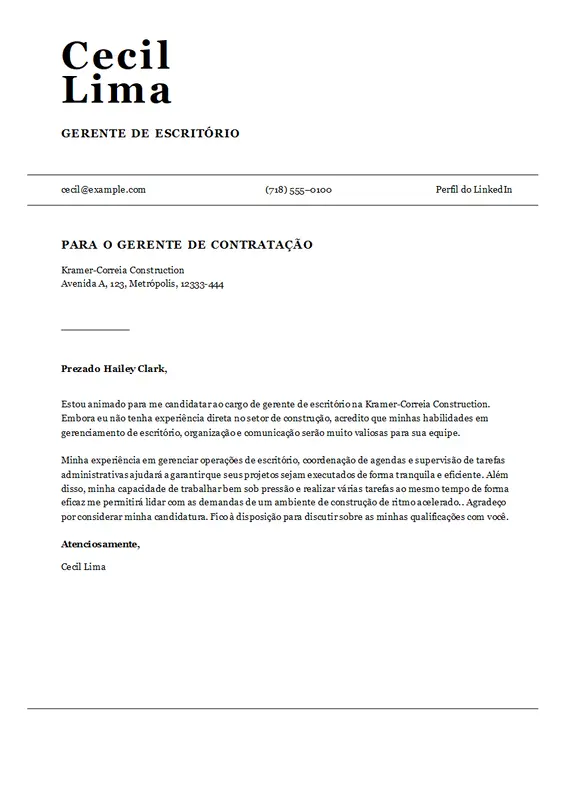 Carta de apresentação do gerente de escritório da ATS modern simple