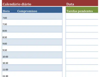 Calendário diário em branco