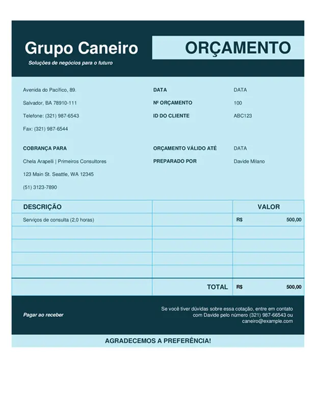 Cotação de preço sem imposto modern simple