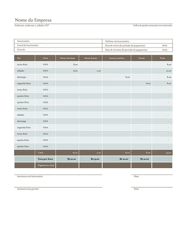 Folha de ponto quinzenal modern simple