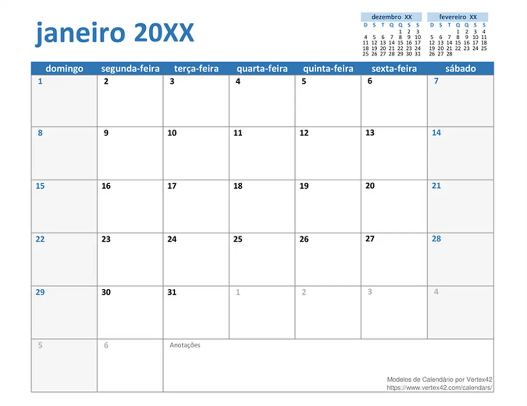 Calendário de qualquer ano personalizável modern-simple