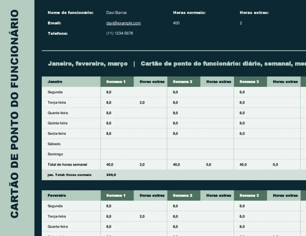 Folha de ponto do funcionário (semanal, mensal e anual) green modern simple