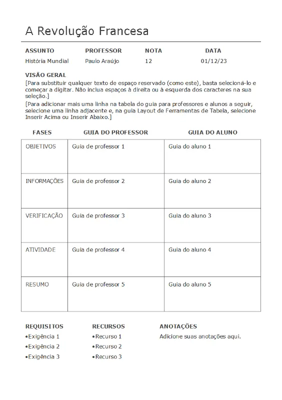 Plano de aulas básico modern simple