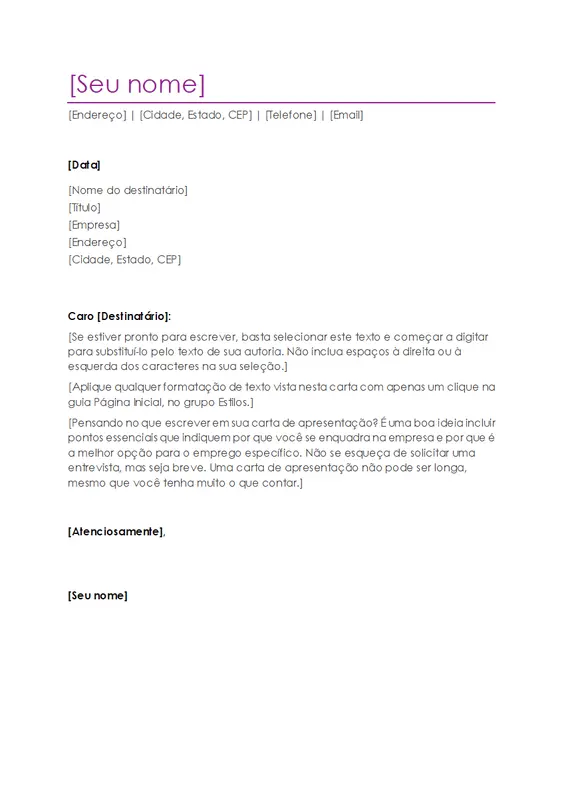 Carta de apresentação de currículo (violeta)
