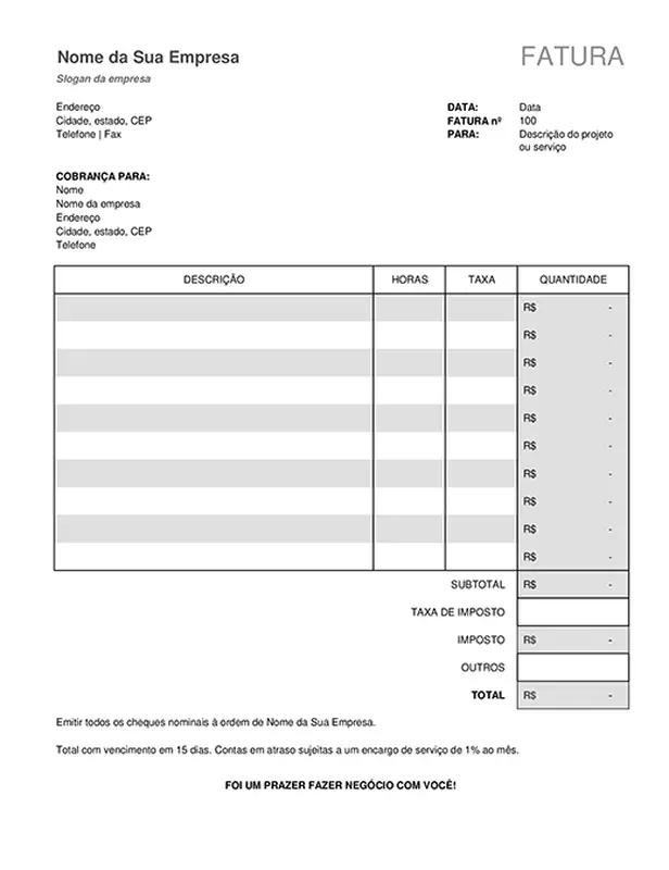 Fatura de serviço com cálculos de imposto modern-simple