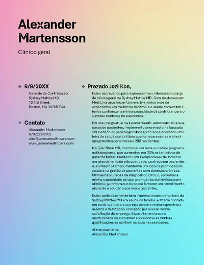 Carta de apresentação do Sistema de Rastreamento de Candidatos (ATS) para o setor de saúde