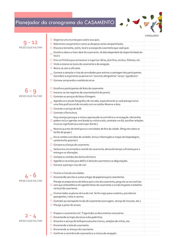 Planejador do cronograma de casamento modern simple