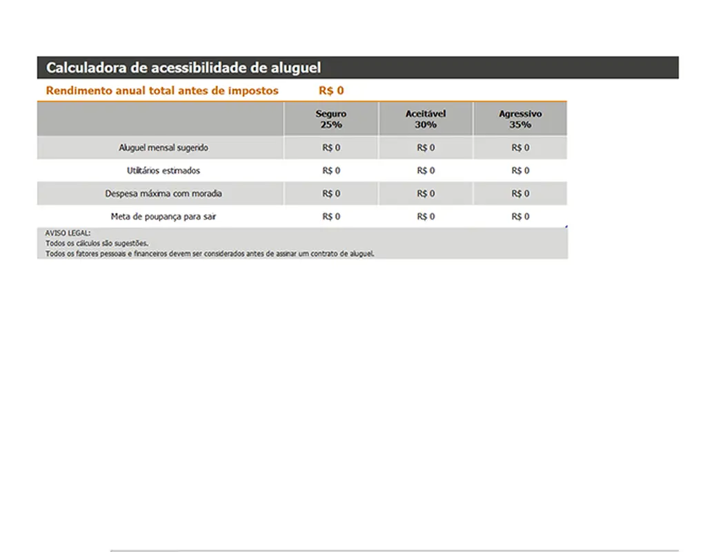Calculadora de acessibilidade de aluguel modern simple