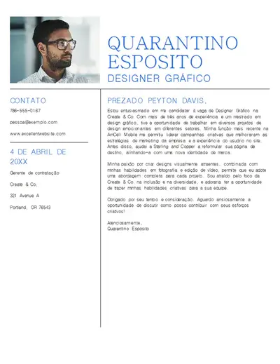 Carta de apresentação minimalista branca para designer gráfico