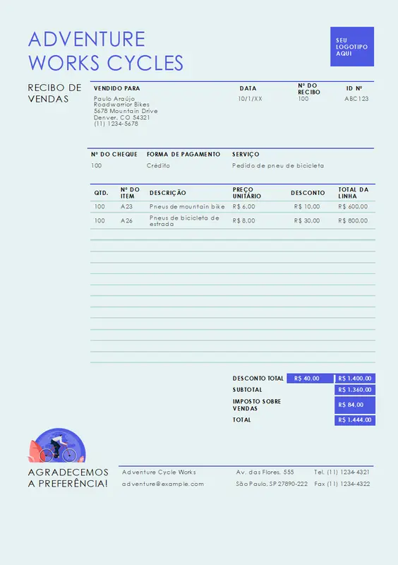 Recibo de vendas comerciais modern simple