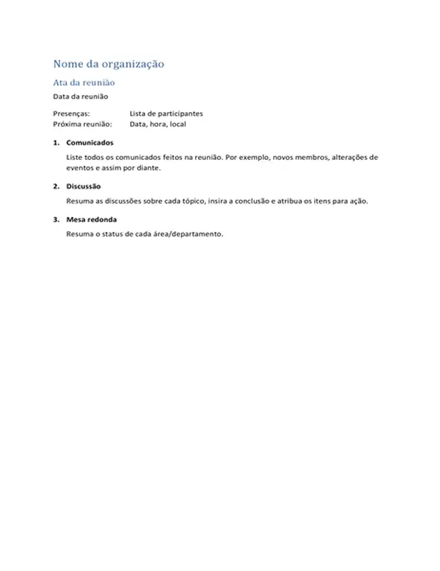 Atas de reunião (formulário curto)