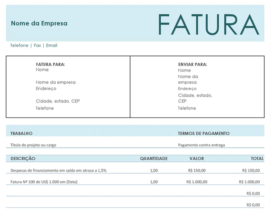 Cobrança financeira de fatura básica modern simple
