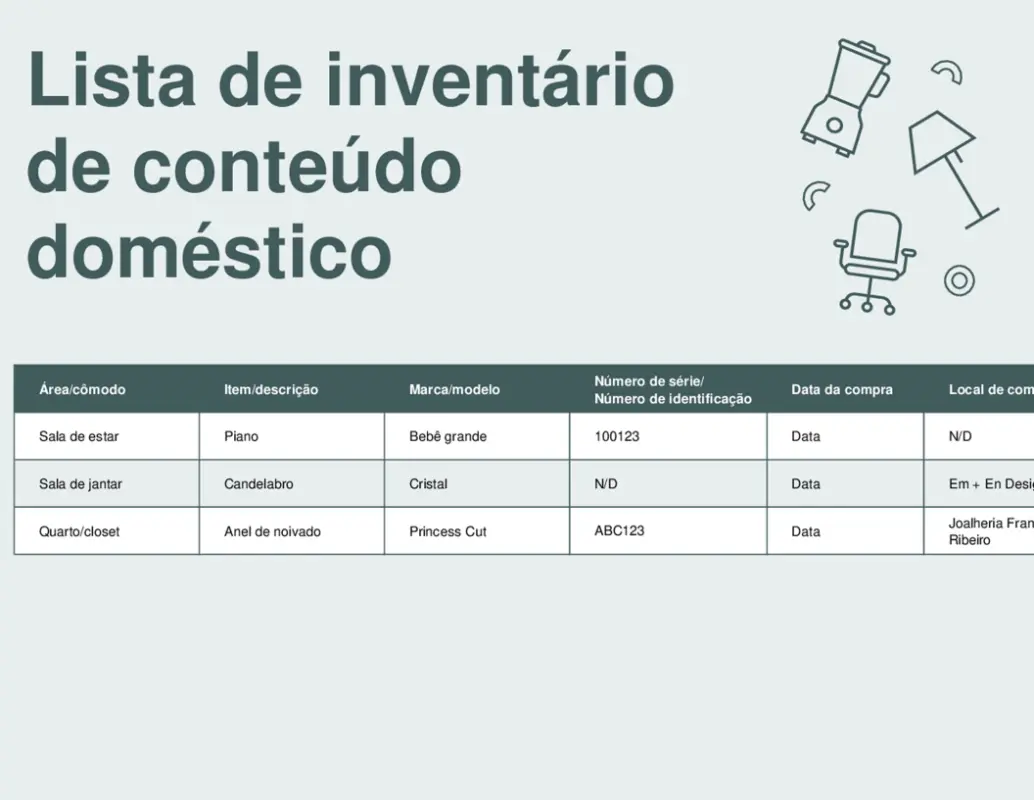 Lista de inventário de conteúdo doméstico blue modern simple