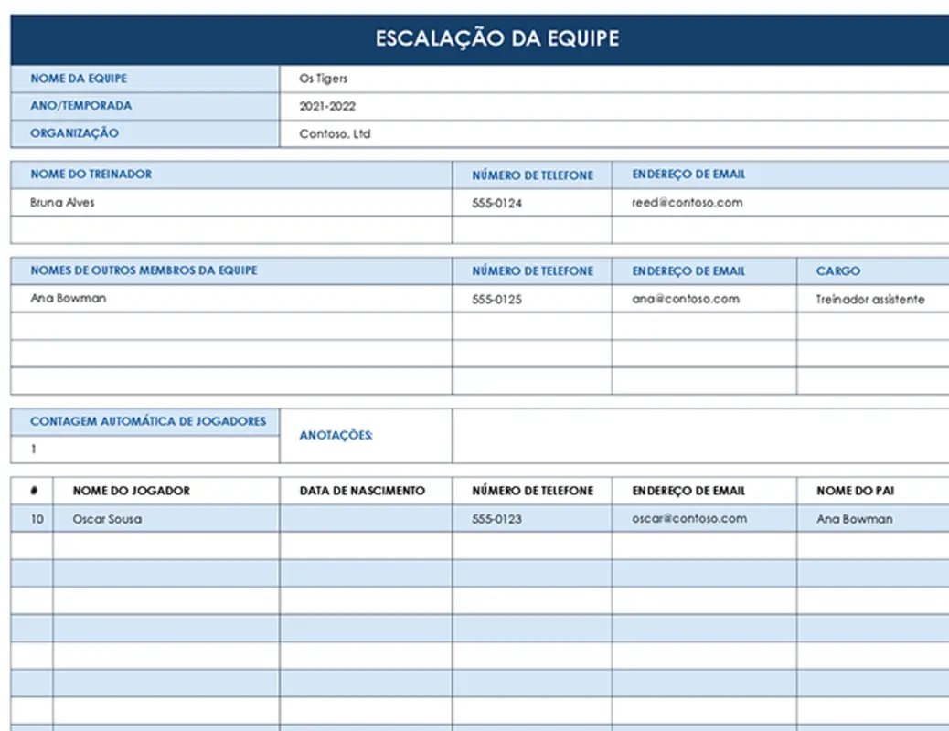 Escalação da equipe esportiva blue modern simple