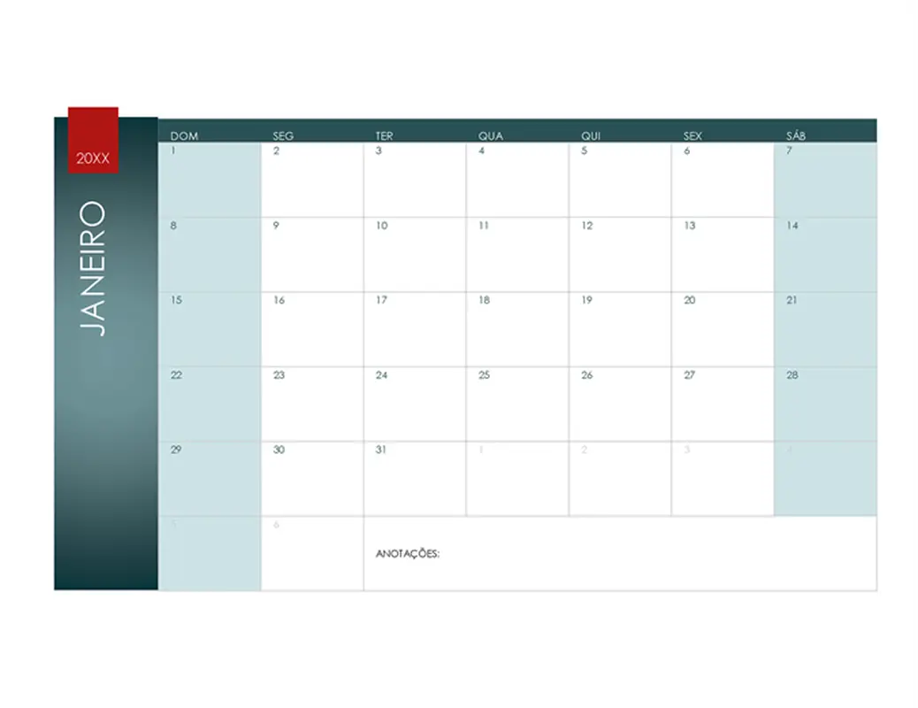 Calendário para qualquer ano (tema de íon) modern-simple