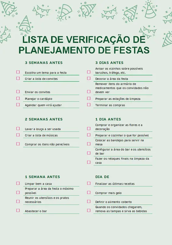 Lista de verificação para planejamento de festa modern simple
