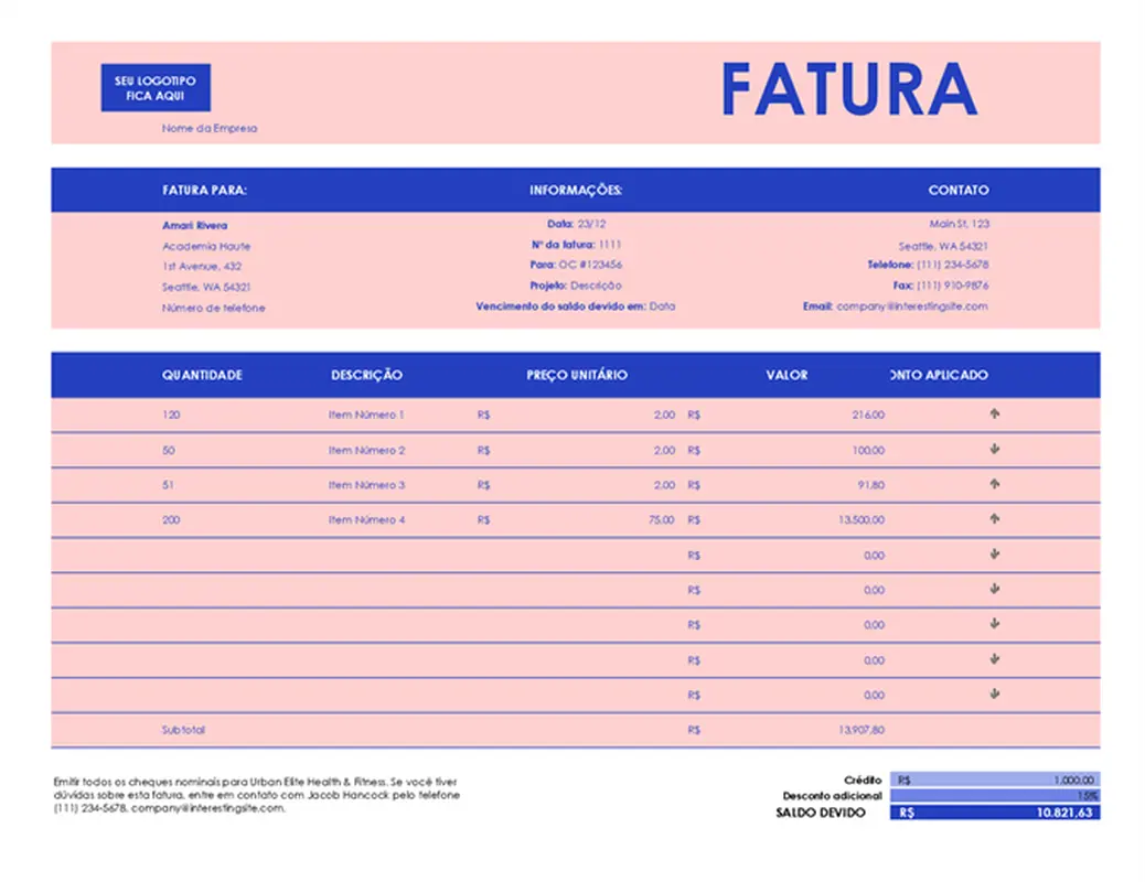 Fatura de vendas de pequena empresa modern simple