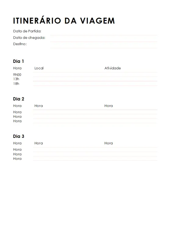 Roteiro de viagem minimalista modern simple