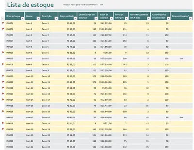 Lista de estoque com novas encomendas em destaque modern simple