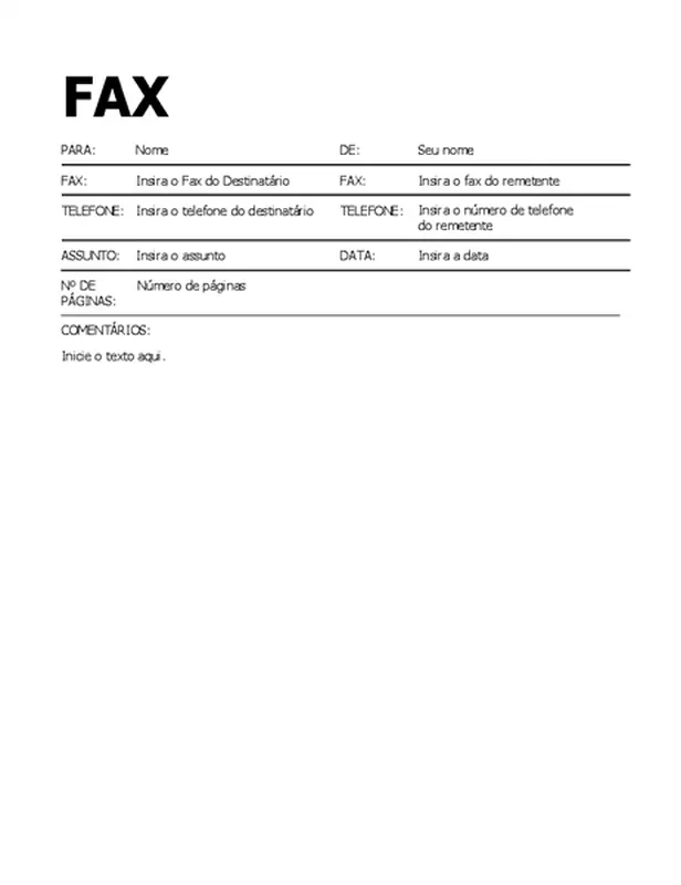 Folha de rosto de fax em negrito