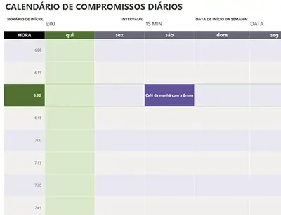 Calendário de compromissos diários