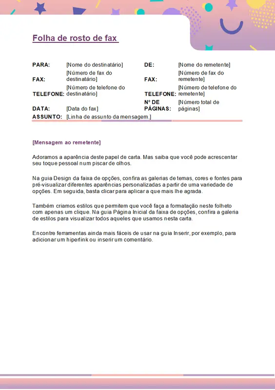 Folha de rosto de fax divertida whimsical color block