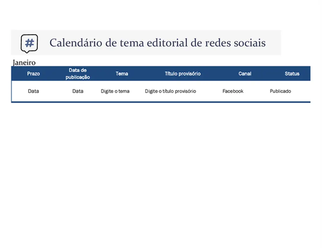 Calendário de tema editorial de mídia social modern-simple