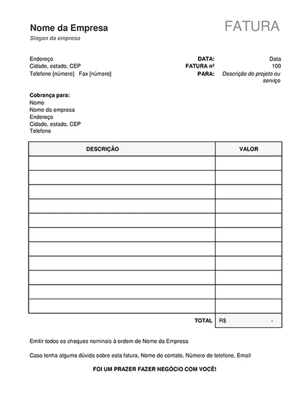 Fatura simples que calcula o total modern simple