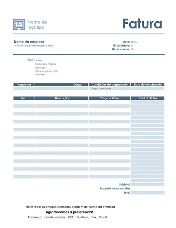 Fatura de serviços (design Azul Simples) modern-simple