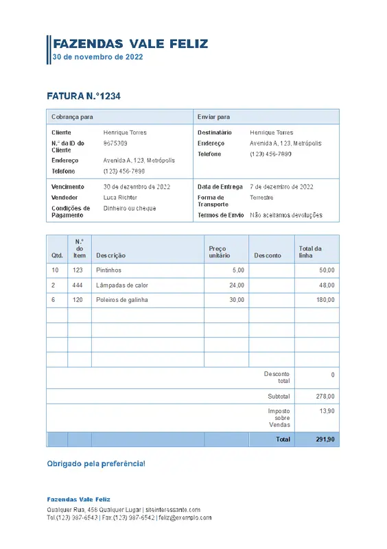 Fatura de vendas de empresa modern simple