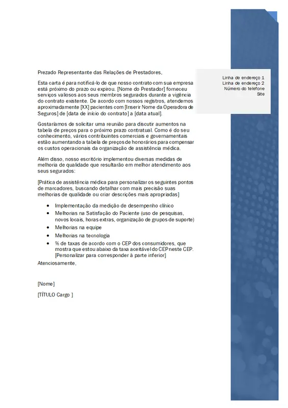 Carta de relações com prestadores de cuidados de saúde modern-simple